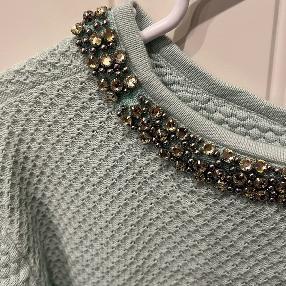Hinge Small Light Blue Sweater with Embellished Collar (flawed missing 2 beads) - Picture 9 of 11